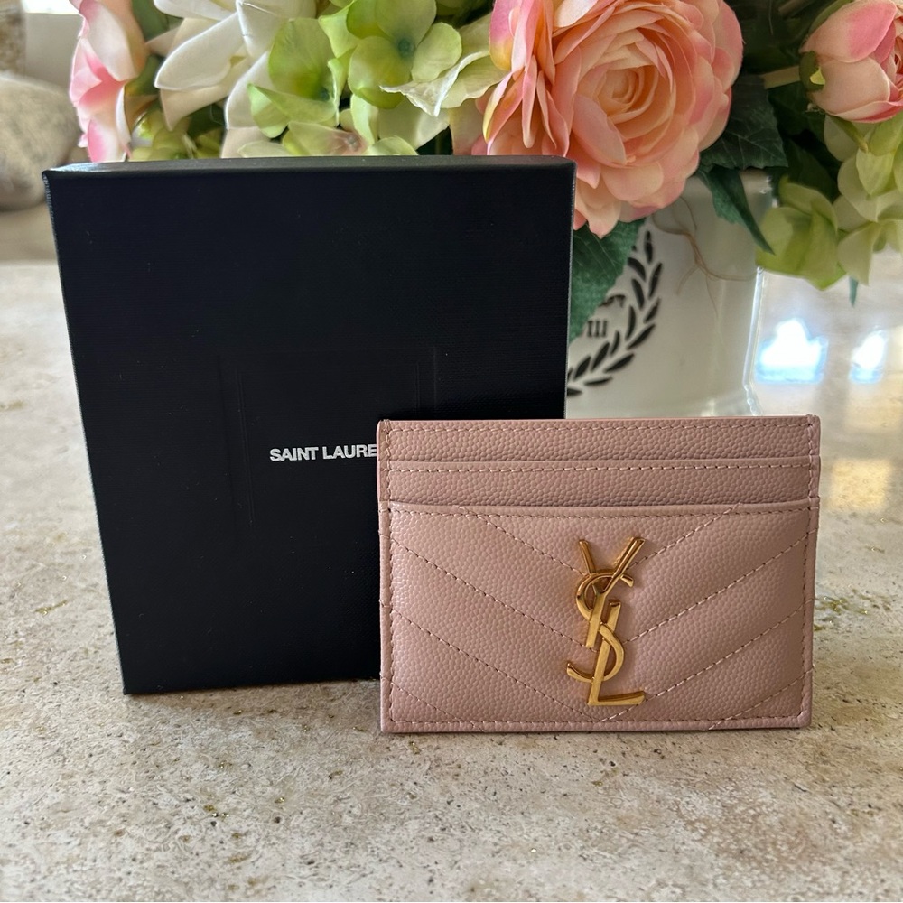 Authentic Saint Laurent Cassandre Pink Matelasse Card Case